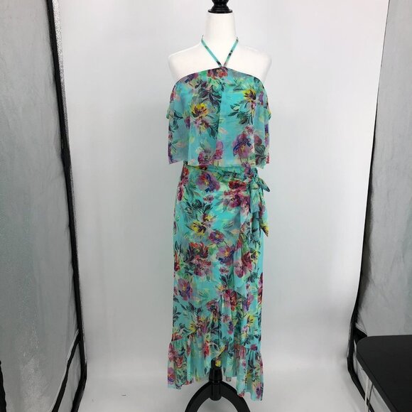 NWT  Marciano Paloma floral turquoise Ruffle Midi Skirt S (match top listed too) - Picture 8 of 15